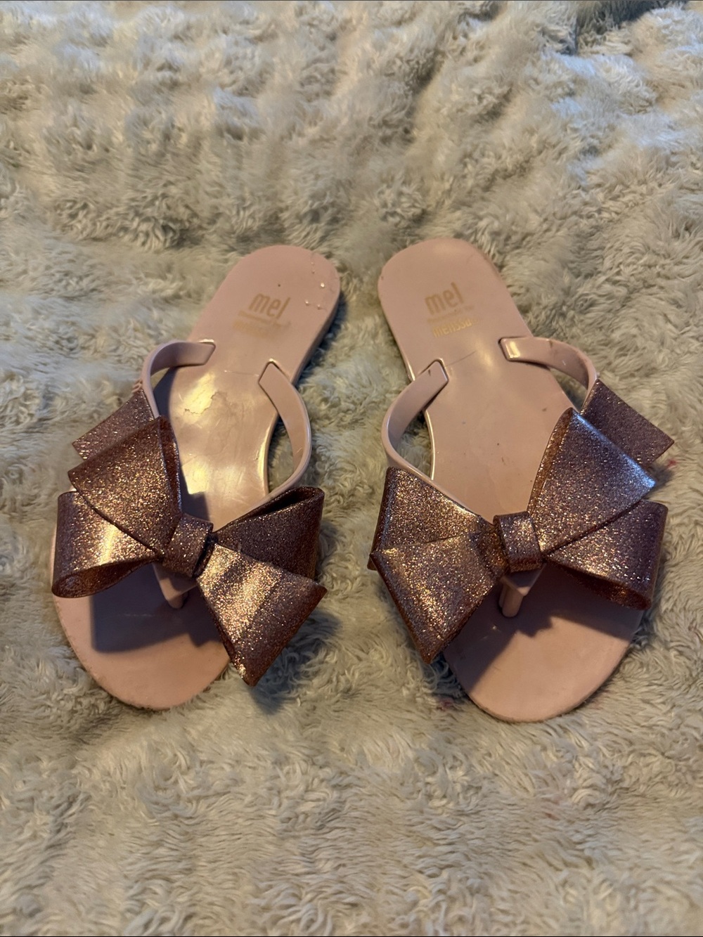 Melissa Glitter Bow Pink Slide Sandals